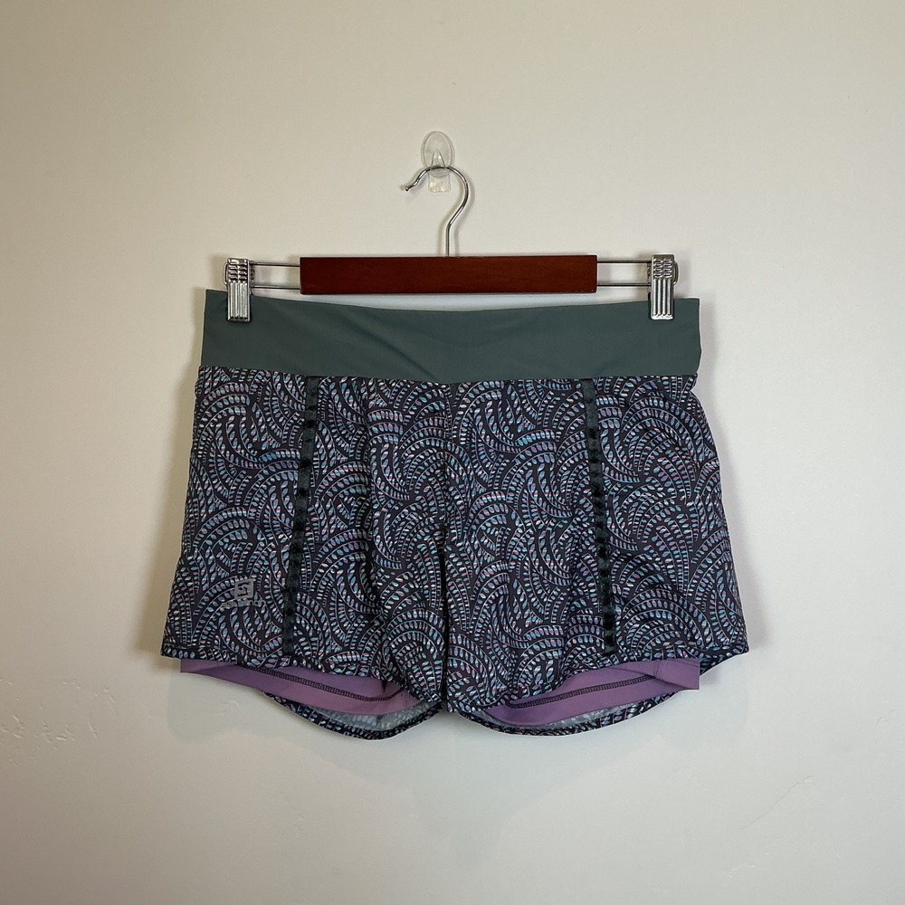 Salomon ActiLite 2-in-1 Running Shorts Purple Teal Print Back Zip Pocket S